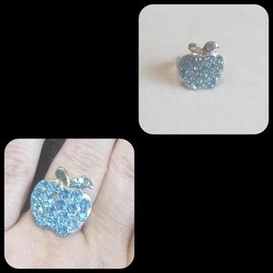 Adjustable Silver Plated Blue Rhinestone Apple Ring